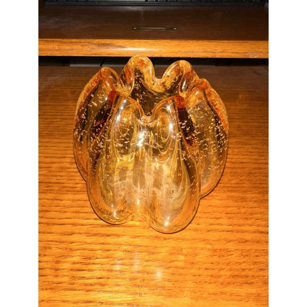 Vintage Rare Tozai Home Murano Bullicante Amber Ribbed Weighted Decorator Glass